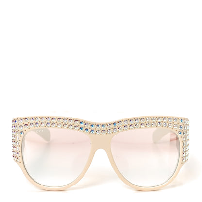 Gucci Acetate Crystal Oversize Hollywood Forever Sunglasses GG0144S Ivory 2 of 7