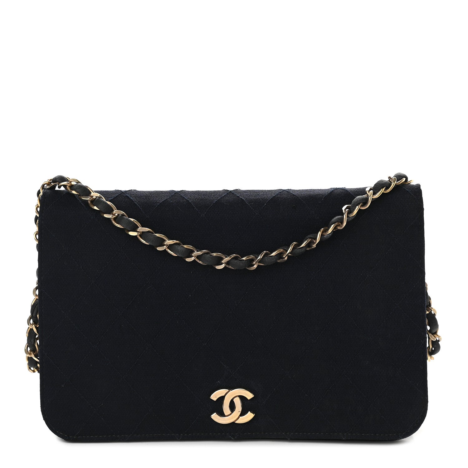 Chanel Jersey Diamond Stitched Small Single Flap Navy Blue 1 of 11