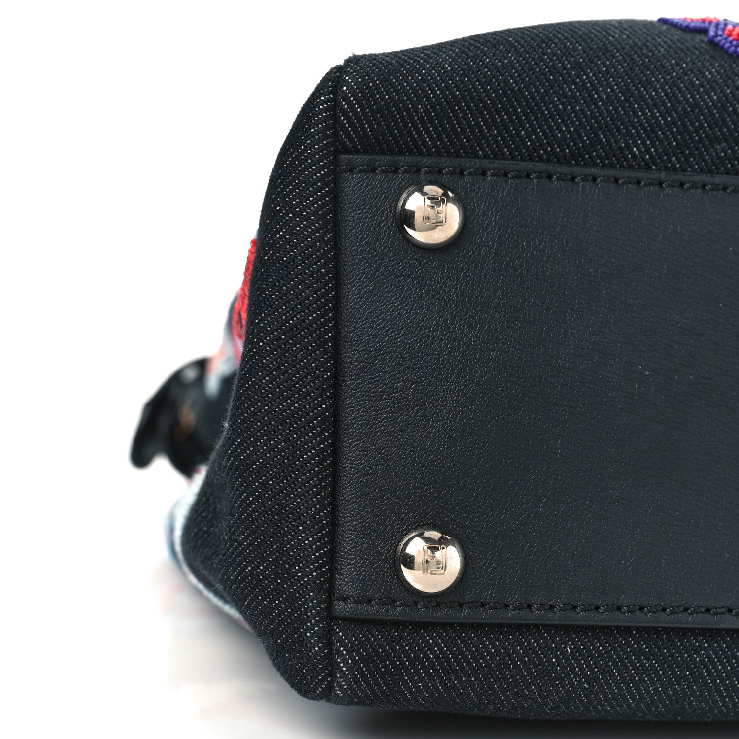 Fendi Denim Vitello Dolce QuTweet Beaded Medium Peekaboo Iconic Satchel Dark Blue Multicolor Black 8 of 9