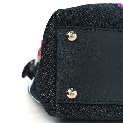 Fendi Denim Vitello Dolce QuTweet Beaded Medium Peekaboo Iconic Satchel Dark Blue Multicolor Black 8 of 9