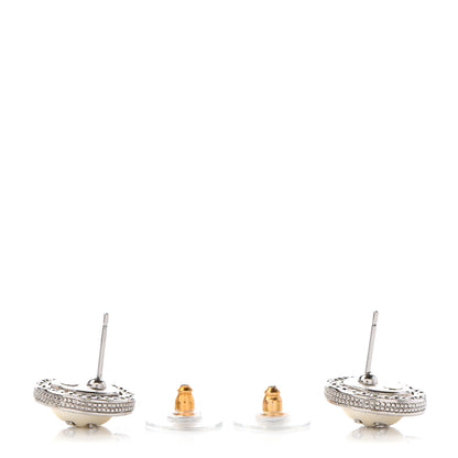 Chanel Pearl Crystal CC Round Earrings Silver 3 of 4