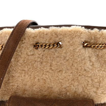 Saint Laurent Shearling Suede Monogram Joe Nano Bucket Bag Dark Cigar Natural Beige 7 of 9