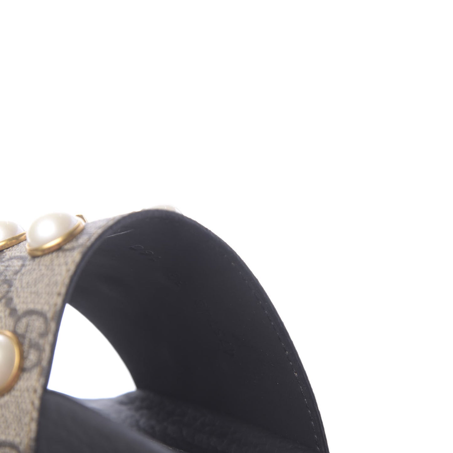 GG Supreme Monogram Pearls Slide Sandals 38 Beige