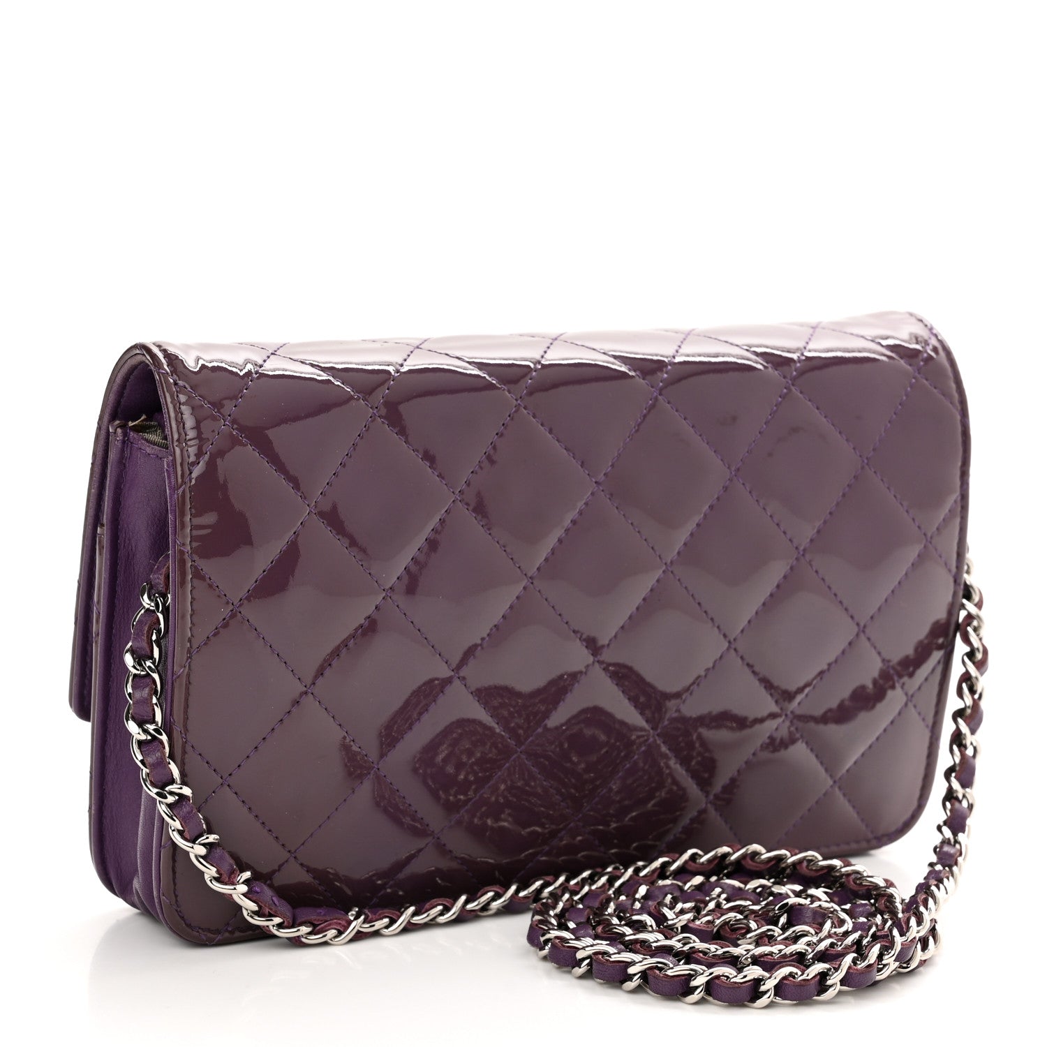 Chanel Patent Quilted Brilliant Wallet On Chain WOC Violet 3 of 13