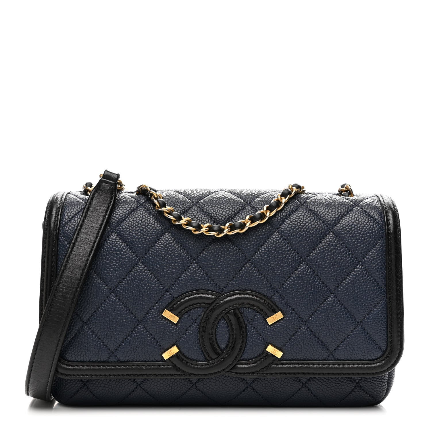 Chanel Caviar Quilted Small CC Filigree Flap Navy Black 1 of 10