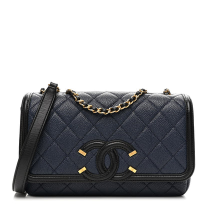 Chanel Caviar Quilted Small CC Filigree Flap Navy Black 1 of 10