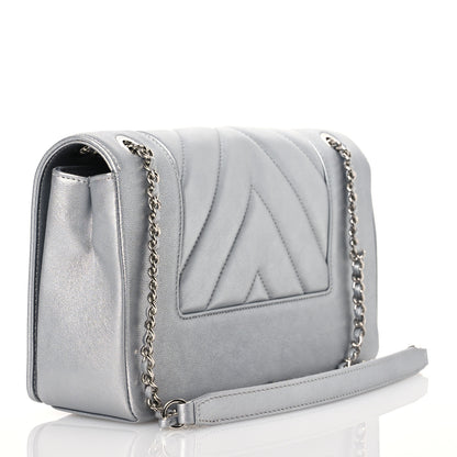Chanel Metallic Sheepskin Chevron Quilted Medium Vintage Mademoiselle Flap Silver 3 of 17