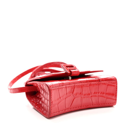 Balenciaga Shiny Calfskin Tonal B Crocodile Embossed Hourglass Top Handle Bag Mini Bright Red 4 of 10