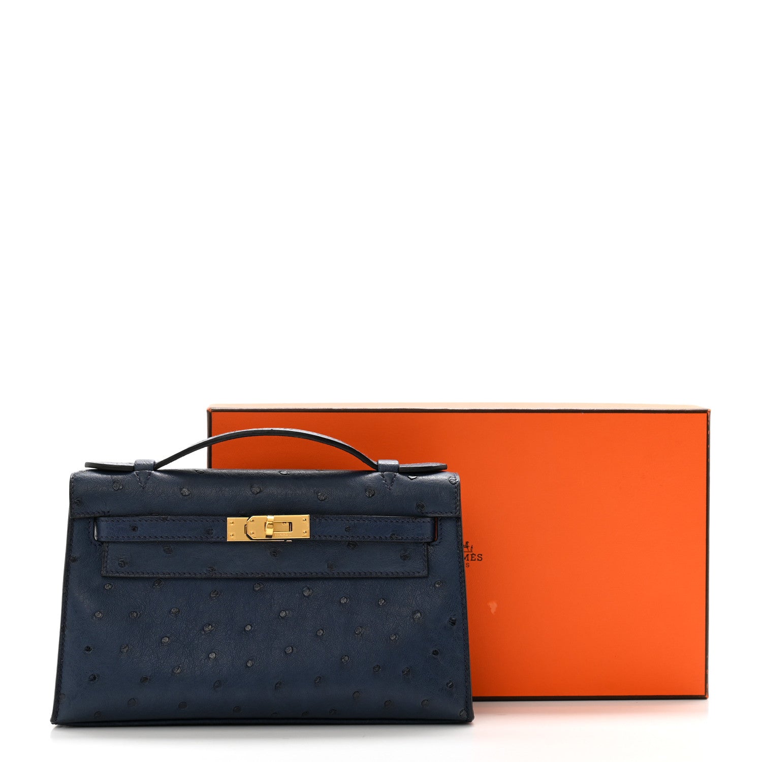 Hermes Ostrich Kelly Pochette Clutch Bleu Roi 10 of 10