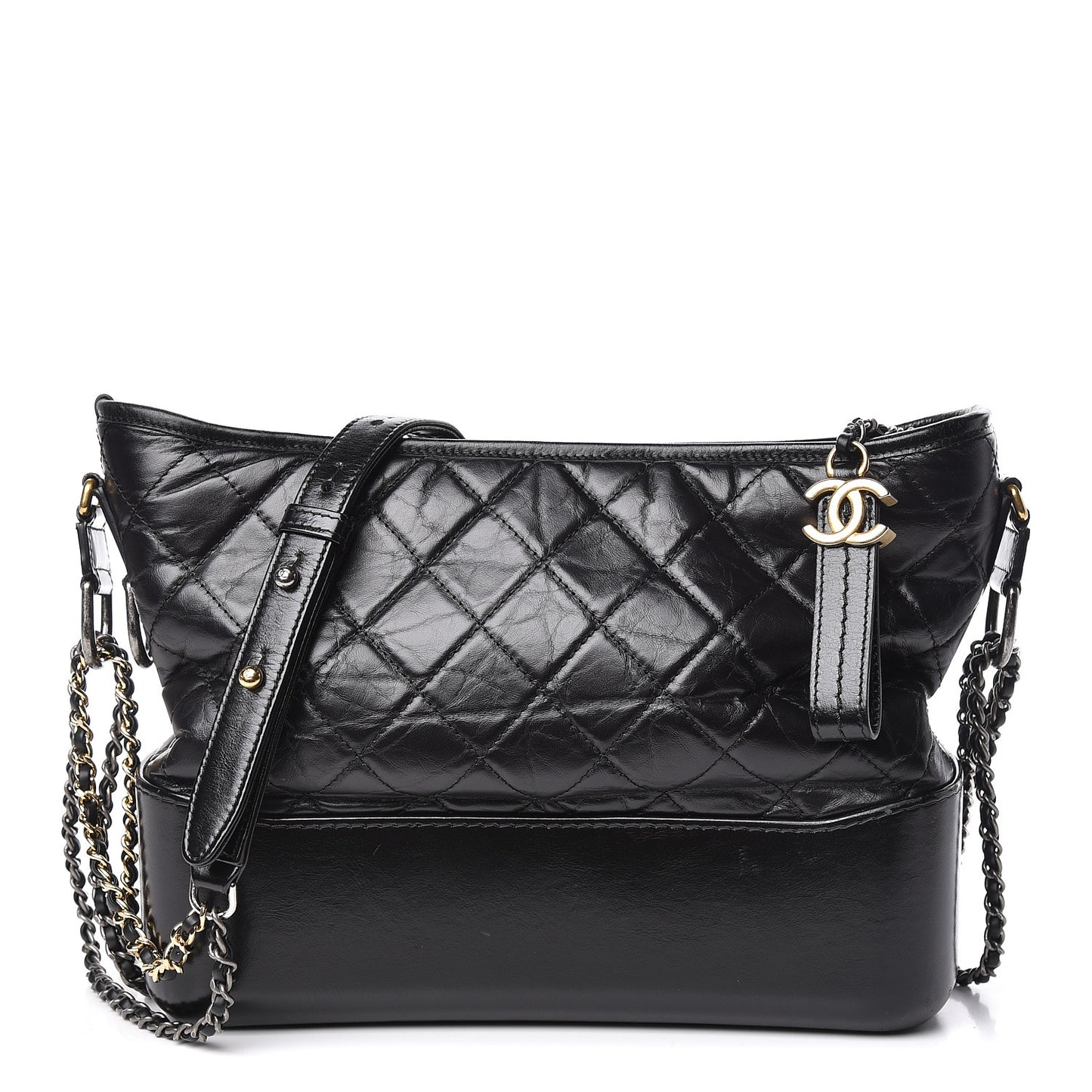 Aged Calfskin Quilted Medium Gabrielle Hobo Black