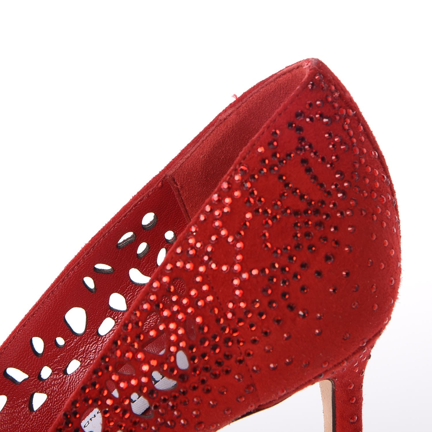 Jimmy Choo Suede Crystal Perforated Romy 100 Pumps 38 Red 16 of 17
