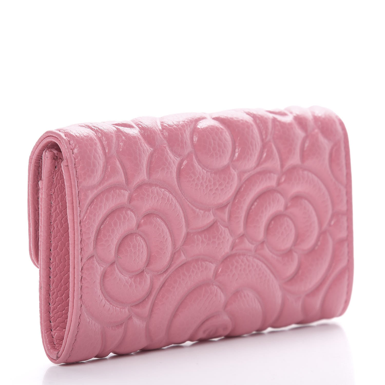 Chanel Caviar Camellia Embossed Card Holder Wallet Pink 3 of 9