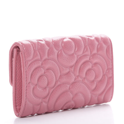 Chanel Caviar Camellia Embossed Card Holder Wallet Pink 3 of 9