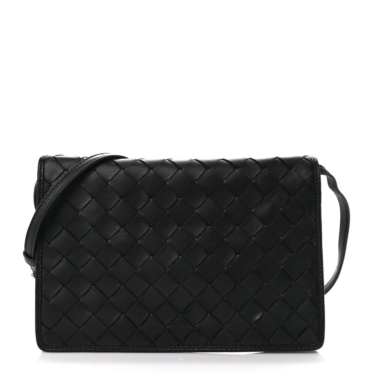 Nappa Intrecciato Crossbody Messenger Flap Black