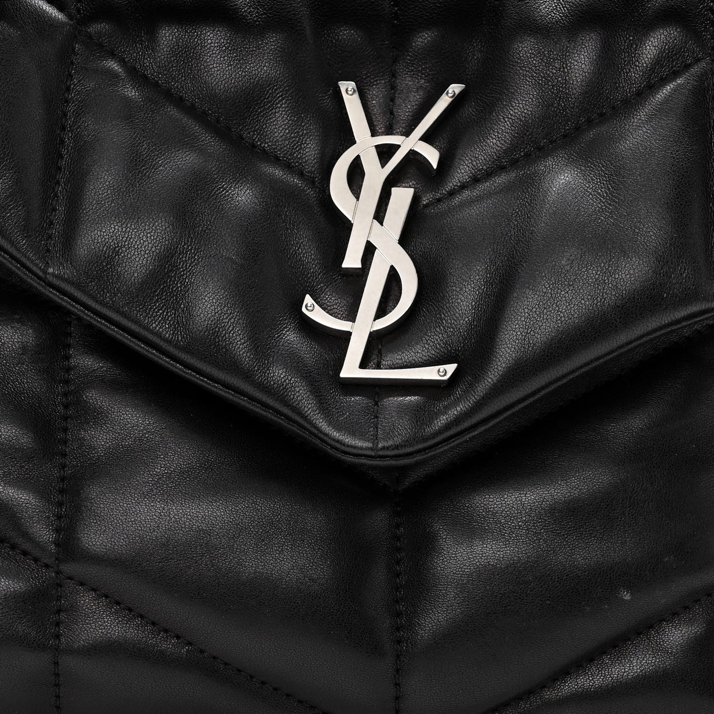 Lambskin Quilted Small Loulou Puffer Monogram Chain Satchel Black