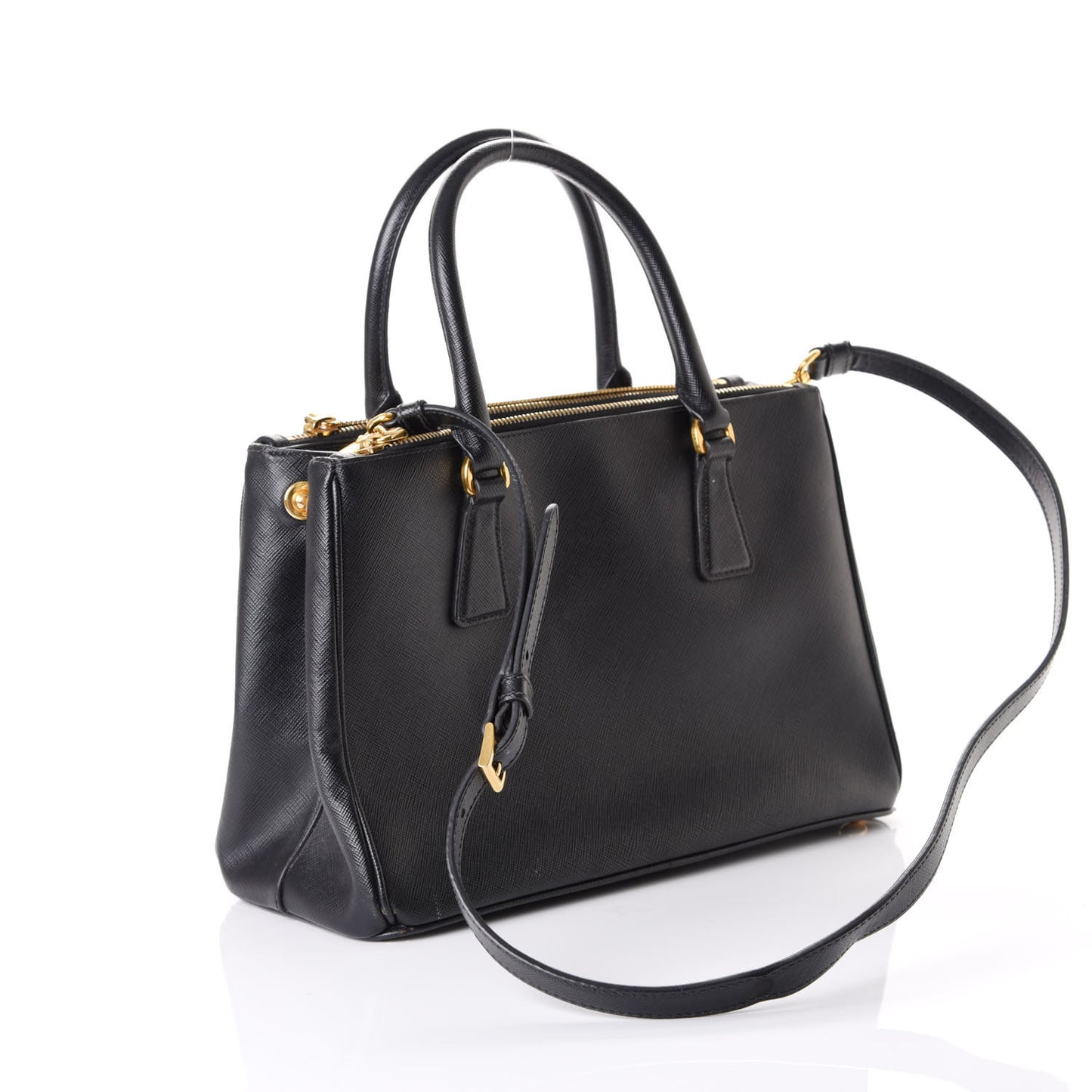 Saffiano Medium Galleria Double Zip Tote Black