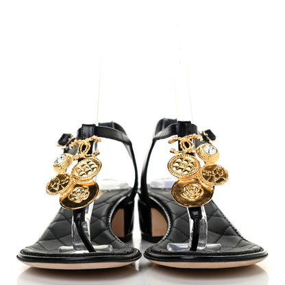 Chanel Calfskin Medallion CC Thong Sandals 37.5 Black 2 of 6