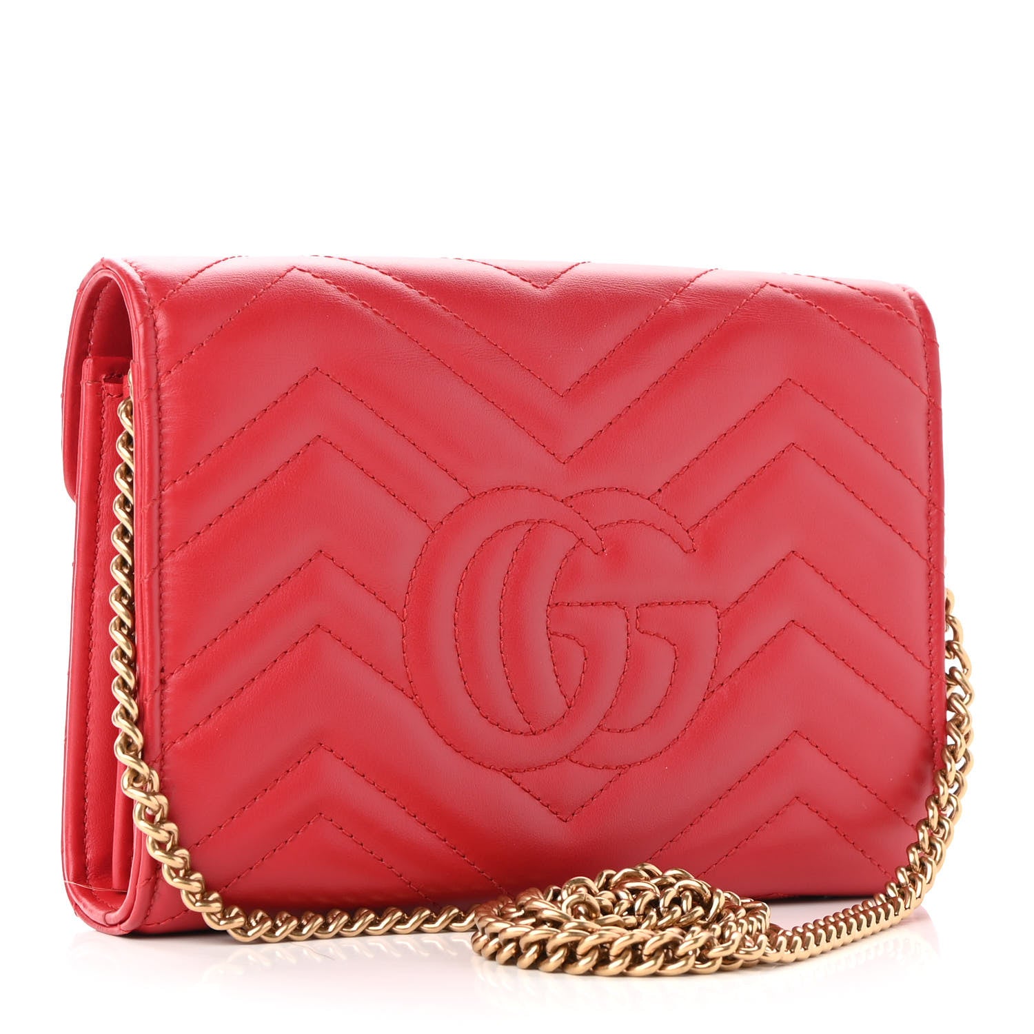 Gucci Calfskin Matelasse GG Marmont Chain Wallet Hibiscus Red 3 of 10