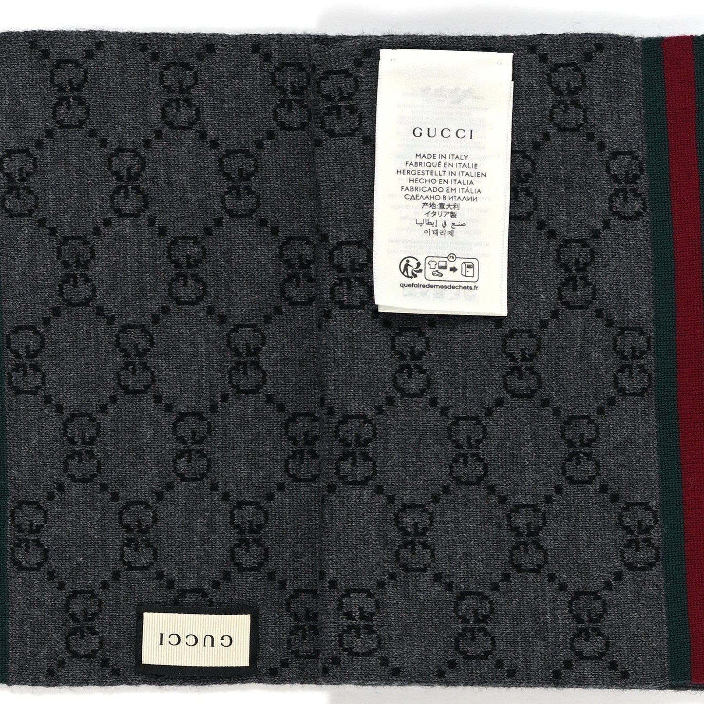 Wool Tricot GG Monogram Web Solange Scarf Black Medium Black Medium Grey