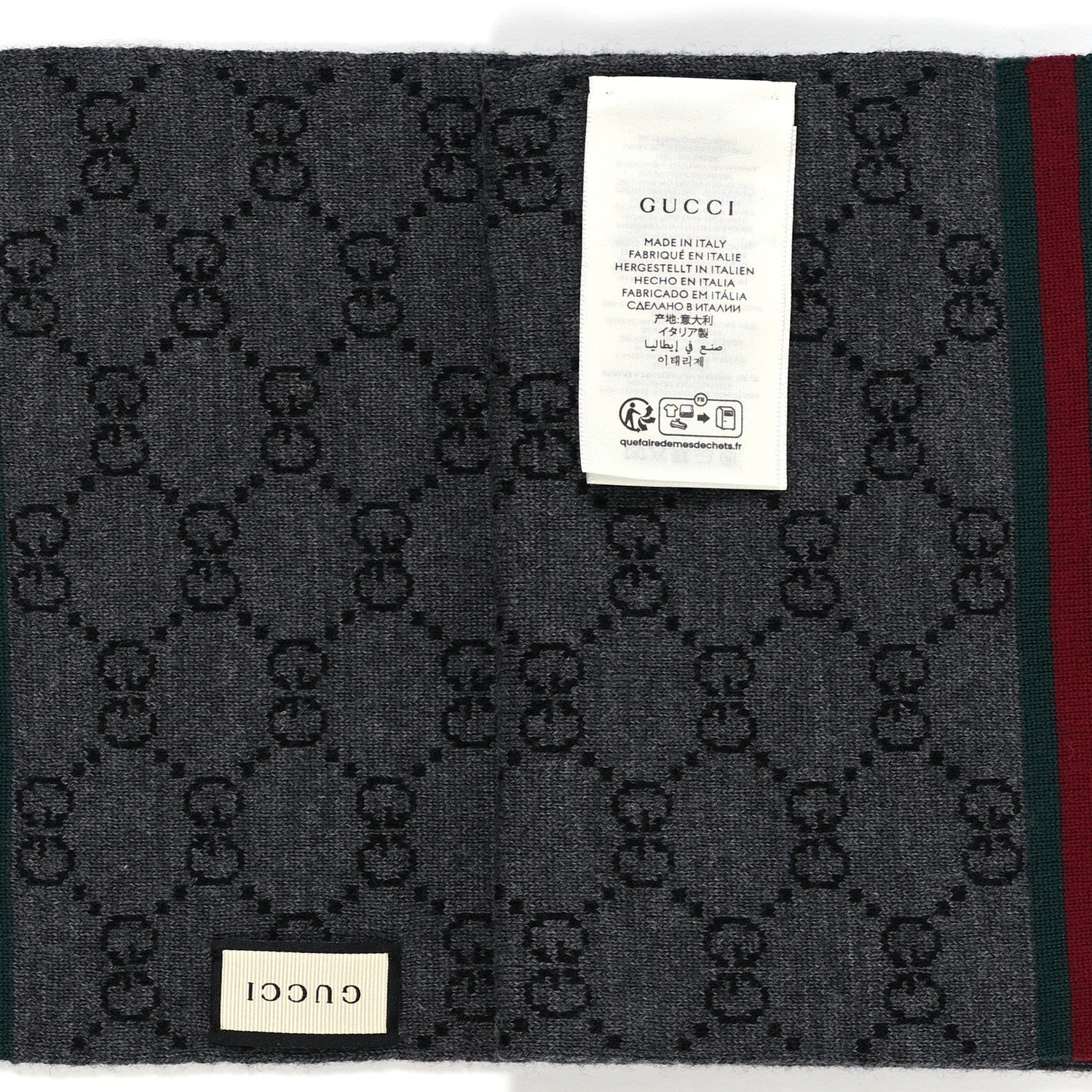 Gucci Wool Tricot GG Monogram Web Solange Scarf Black Medium Black Medium Grey 3 of 3