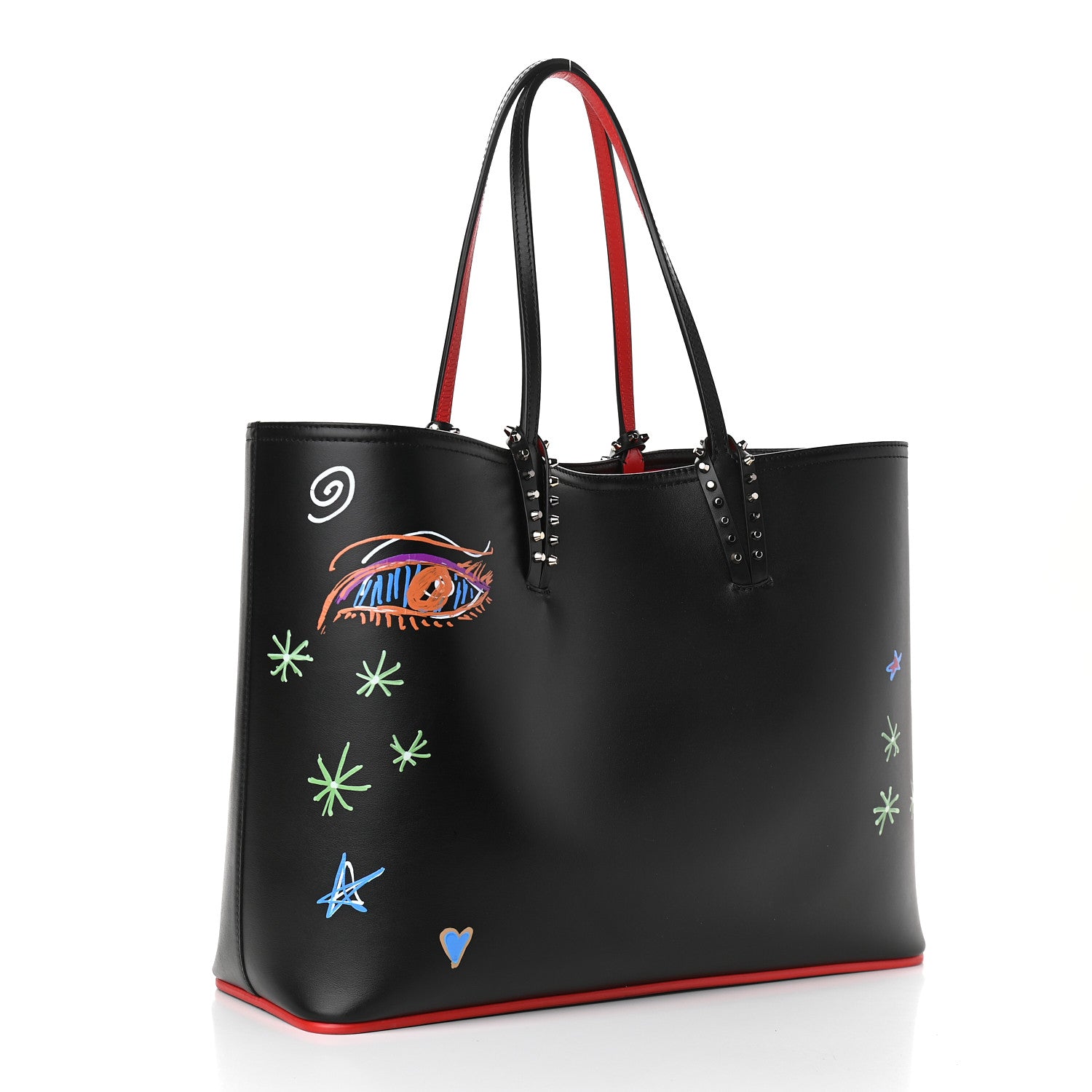 Christian Louboutin Calfskin Loubitag Spikes East West Cabata Tote Black 4 of 9