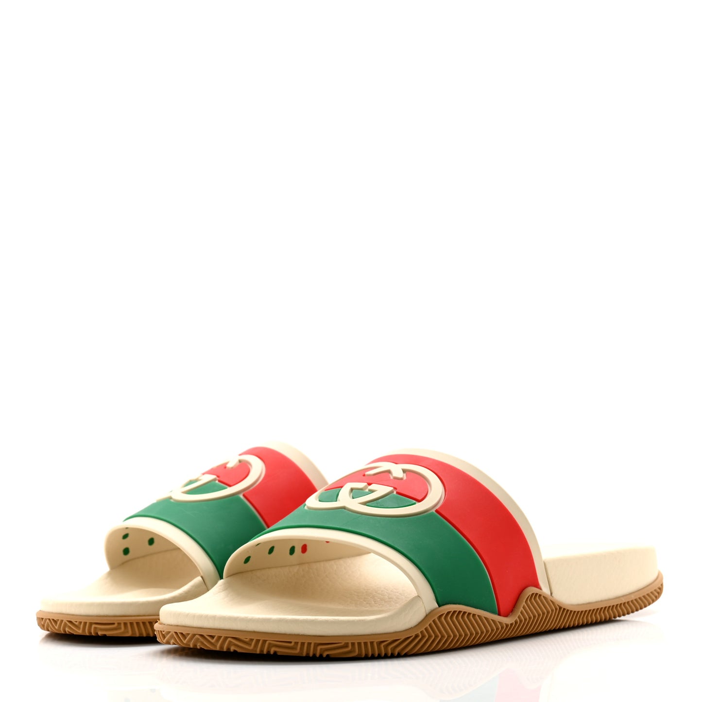 Rubber Web Womens Interlocking G Slide Sandals 40 Mystic White Green Red