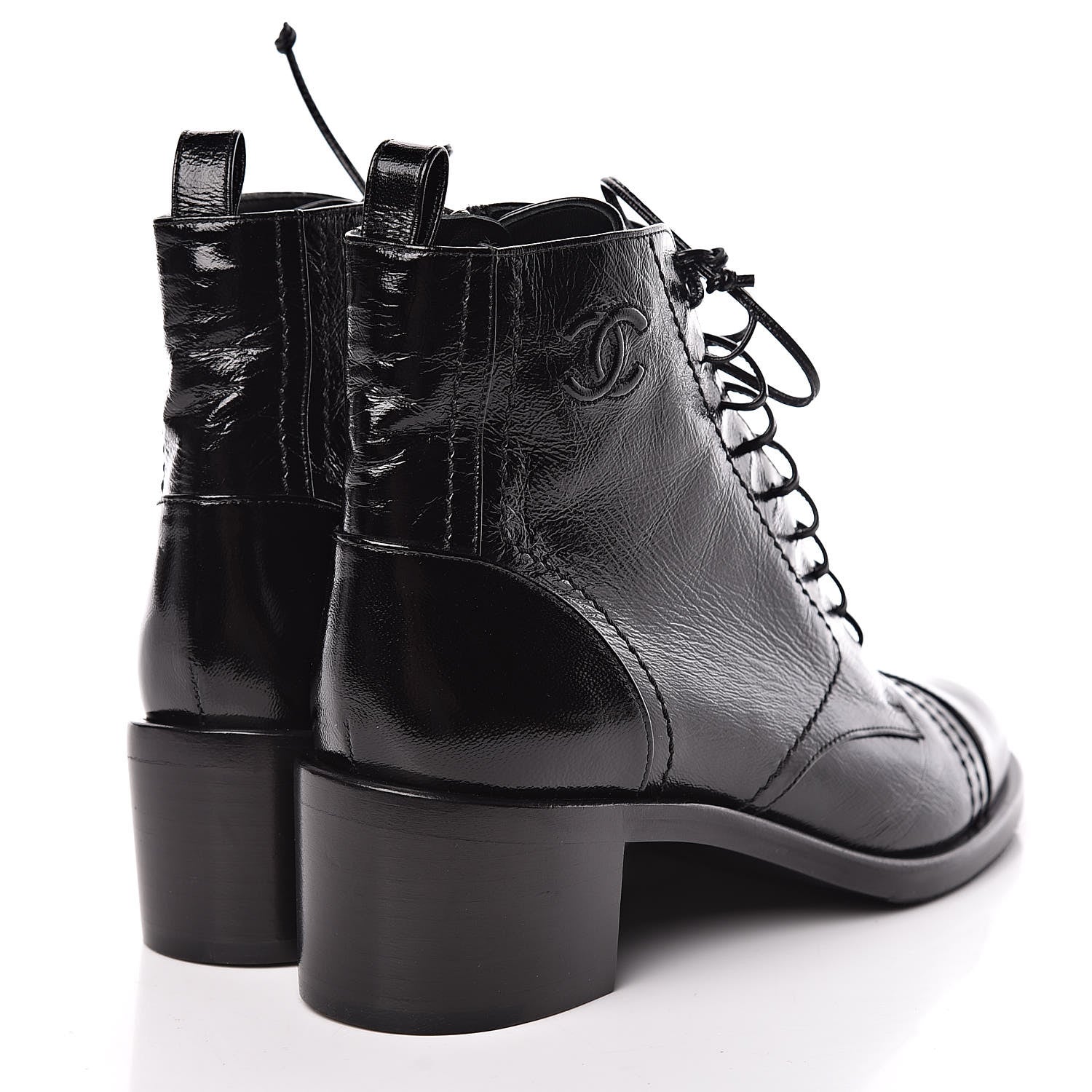Chanel Shiny Lambskin Lace Up Combat Short Boots 39.5 Black 4 of 9