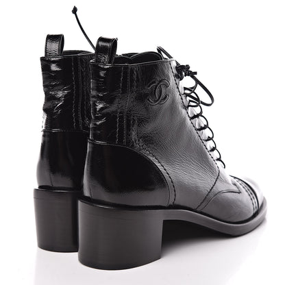 Chanel Shiny Lambskin Lace Up Combat Short Boots 39.5 Black 4 of 9