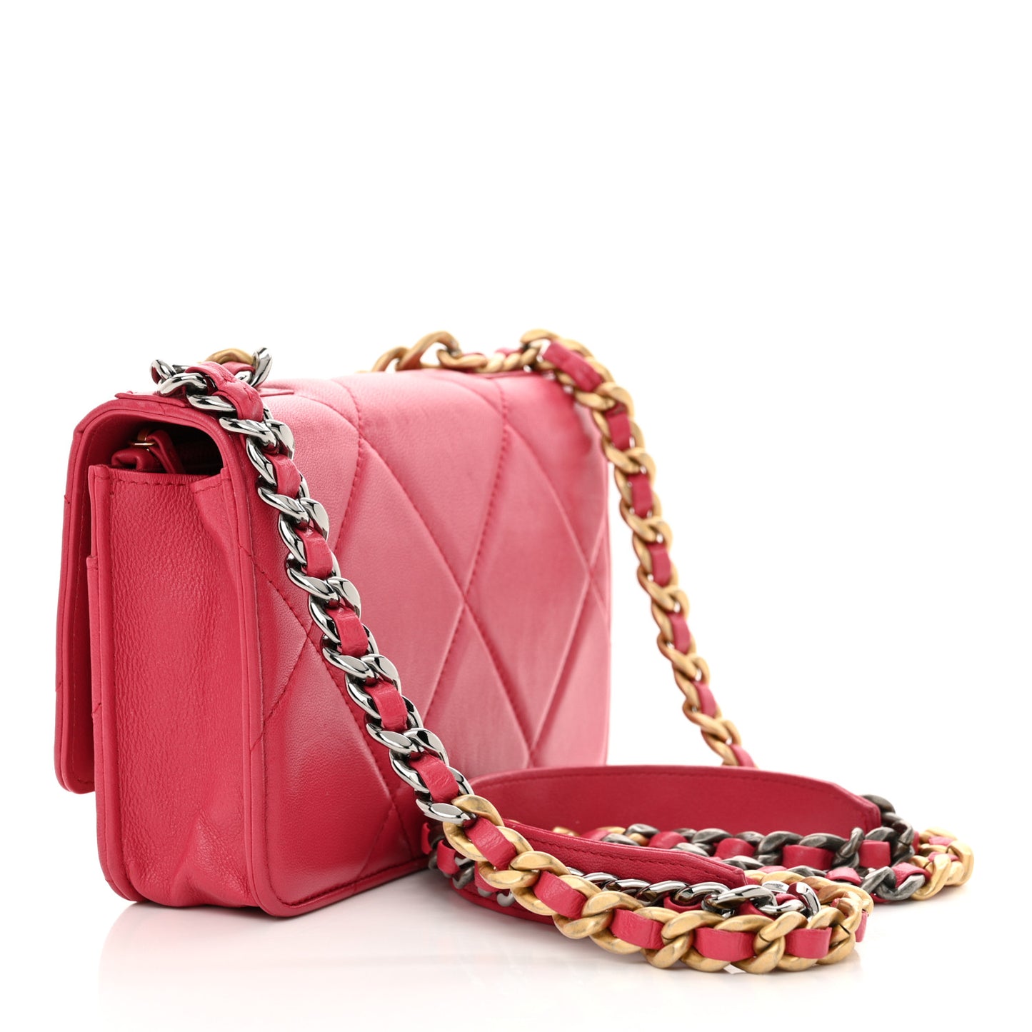 Lambskin Quilted Chanel 19 Wallet On Chain WOC Dark Pink