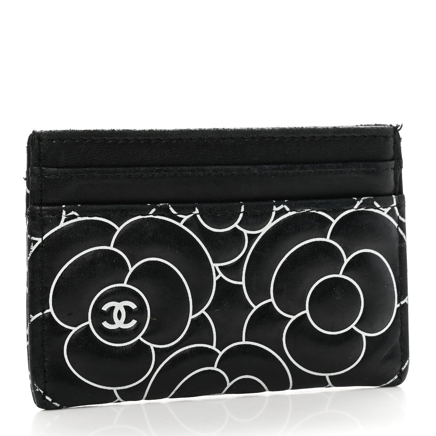 Chanel Lambskin Camellia Embossed Card Holder Black White 3 of 8
