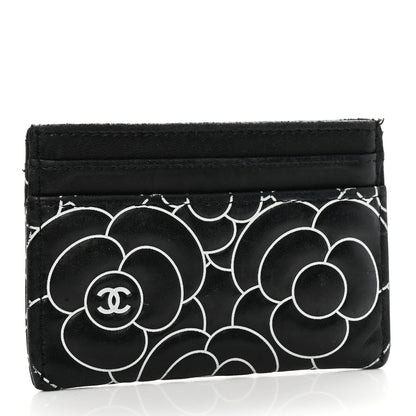 Chanel Lambskin Camellia Embossed Card Holder Black White 3 of 8