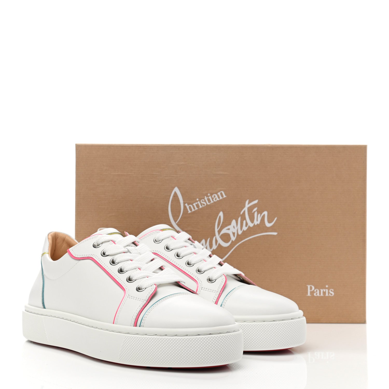 Christian Louboutin Calfskin Patent Vieirissima Flat Sneakers 38.5 White Multicolor 8 of 8