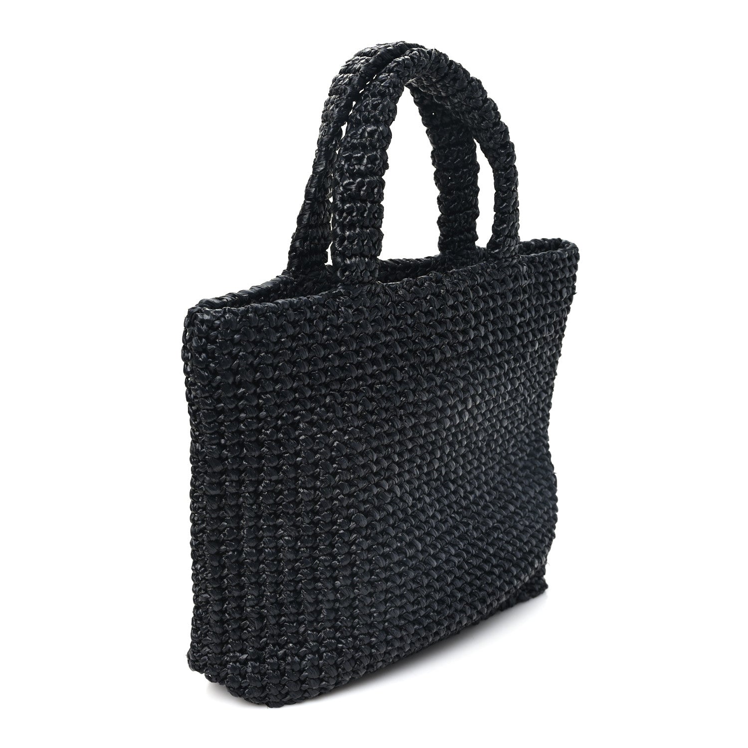 Prada Yarn Raffia Effect Crochet Small Logo Tote Black 3 of 9