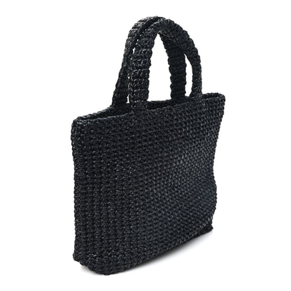 Prada Yarn Raffia Effect Crochet Small Logo Tote Black 3 of 9