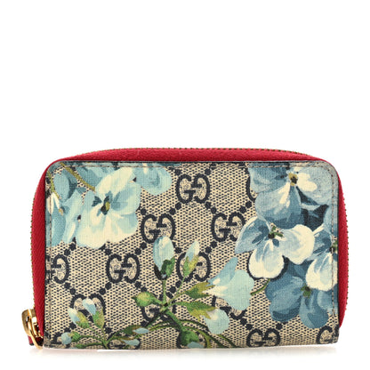 Gucci GG Supreme Monogram Blooms Zip Around Card Case Wallet Beige Blue Navy Hibiscus Red Beige Blue Navy Hibiscus Red 1 of 9