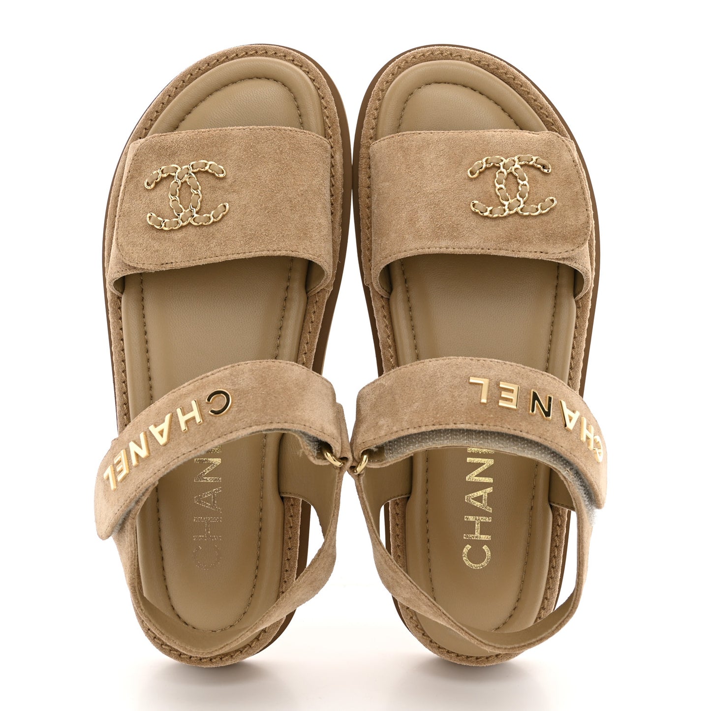 Suede Calfskin Velcro Dad Sandals 37.5 Beige