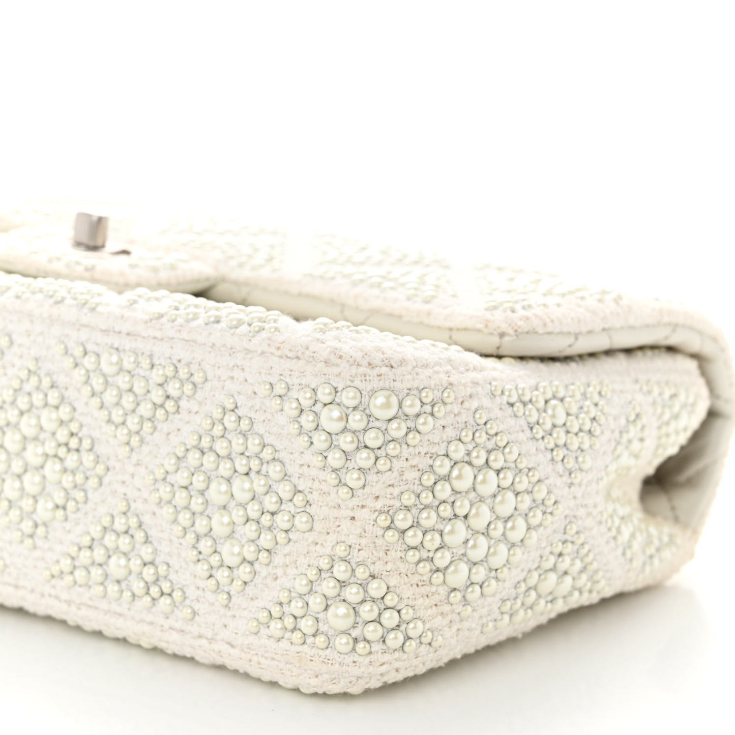 Cotton Quilted Pearl Embellished Small Single Flap White