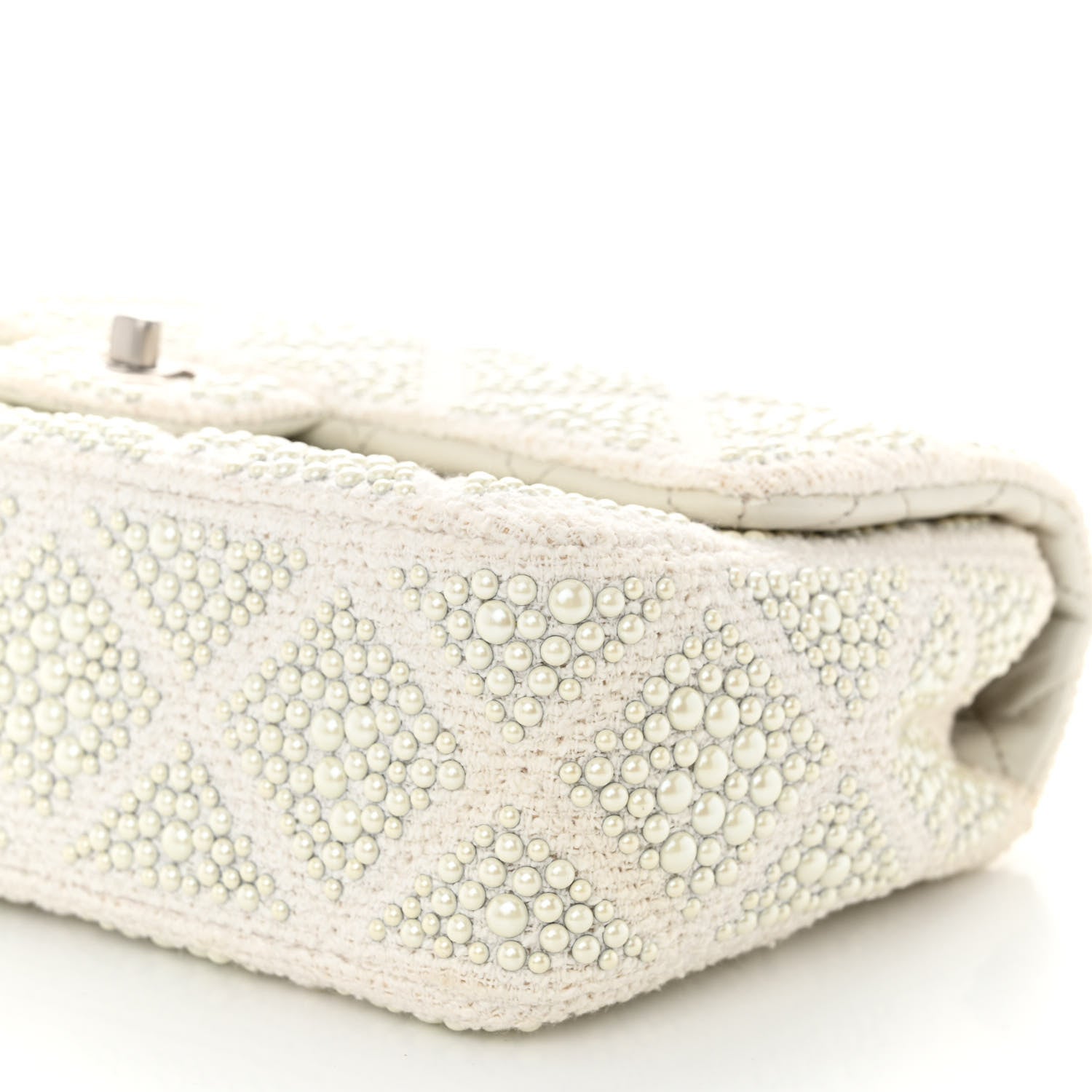 Chanel Cotton Quilted Pearl Embellished Small Single Flap White 10 of 11