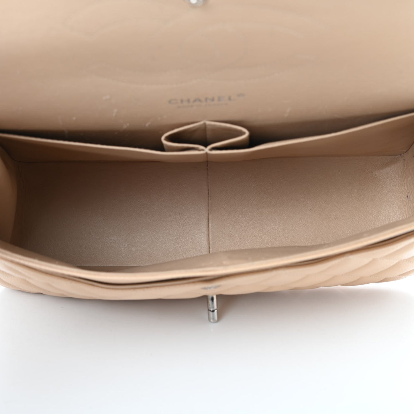 Caviar Quilted Jumbo Double Flap Beige Clair