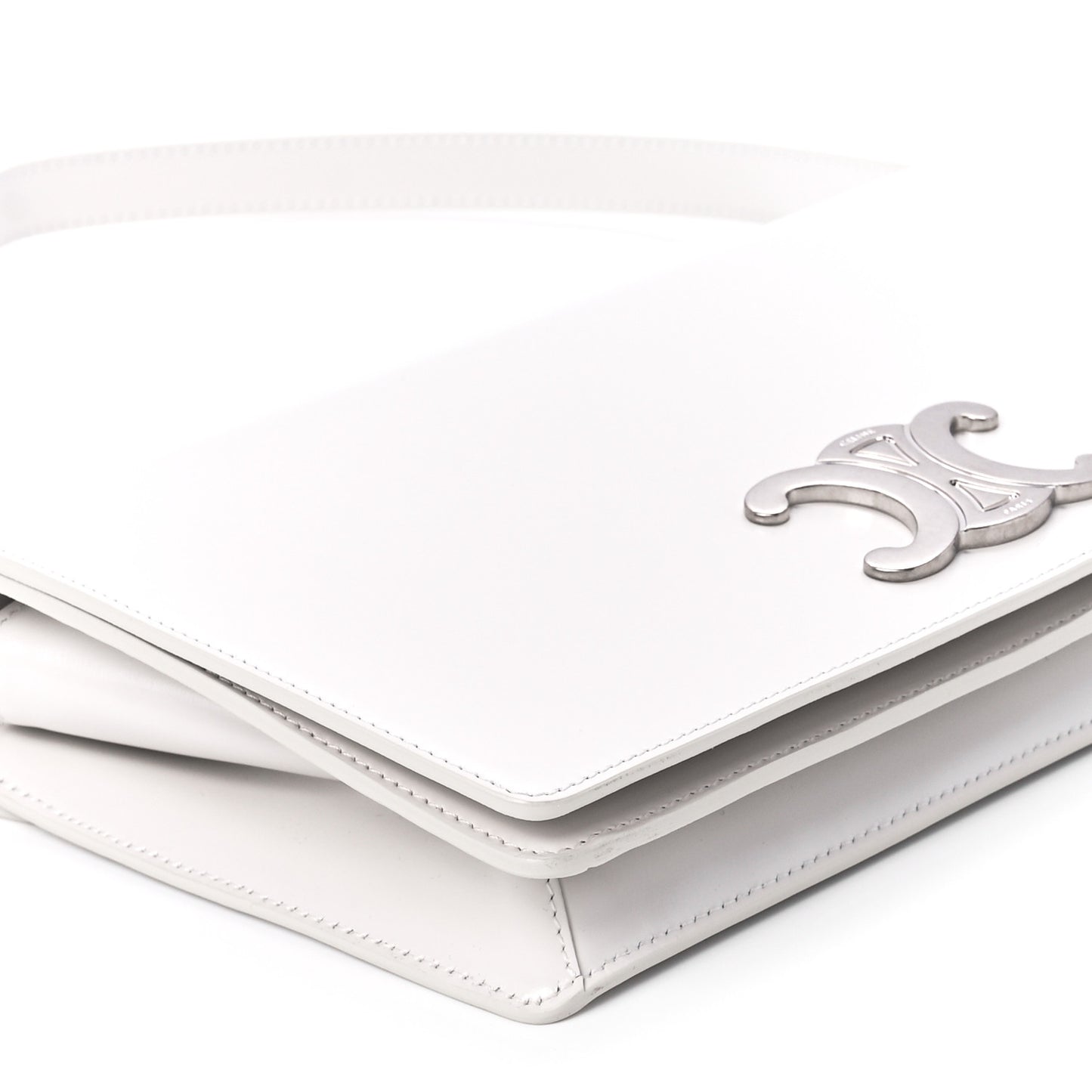 Shiny Calfskin Trapeze Triomphe Bag White