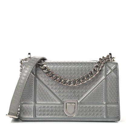 Christian Dior Metallic Patent Micro-Cannage Medium Diorama Flap Bag Silver 1 of 16