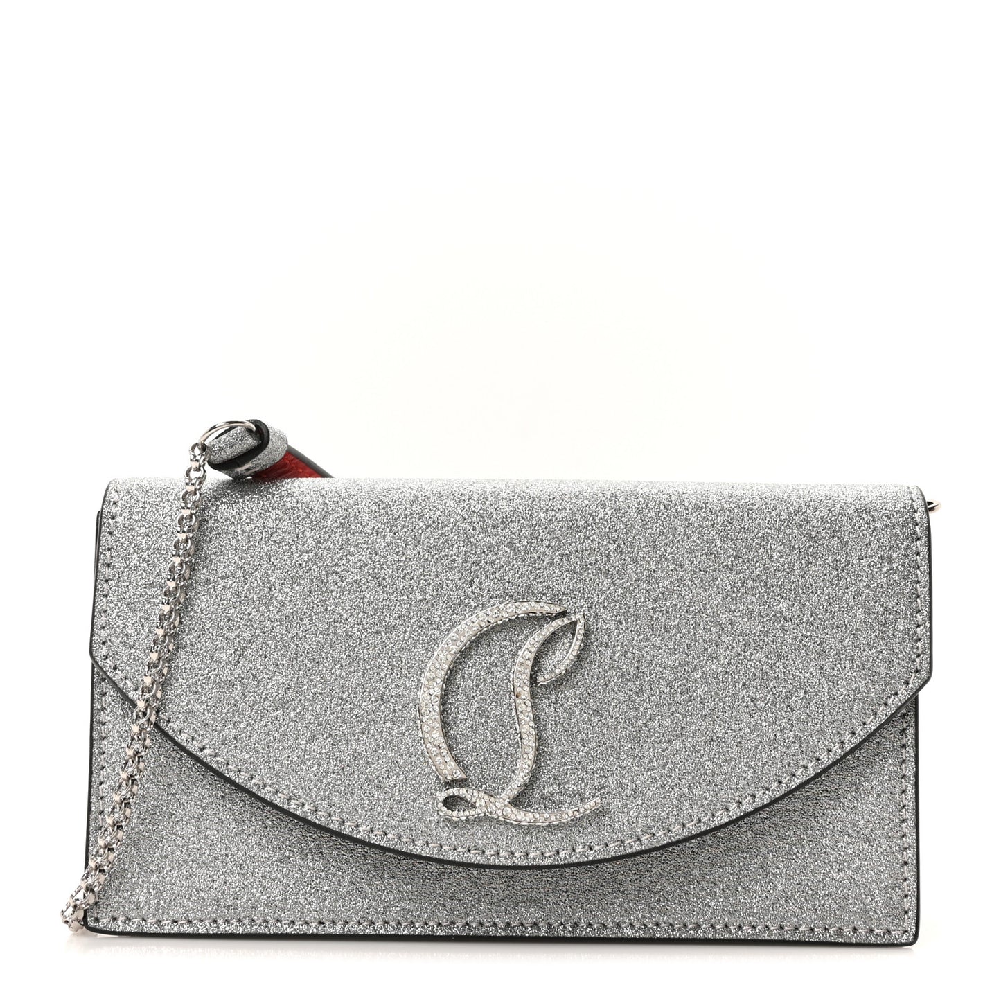 Glitter Calfskin Loubi54 Crossbody Clutch Silver