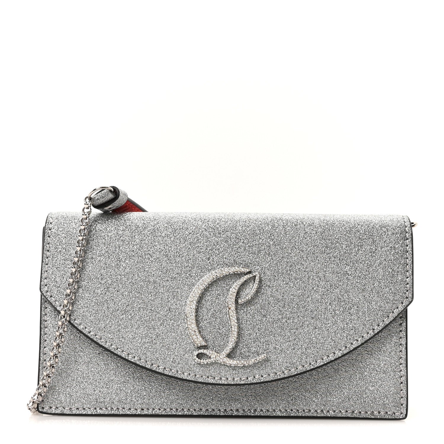 Christian Louboutin Glitter Calfskin Loubi54 Crossbody Clutch Silver 1 of 9