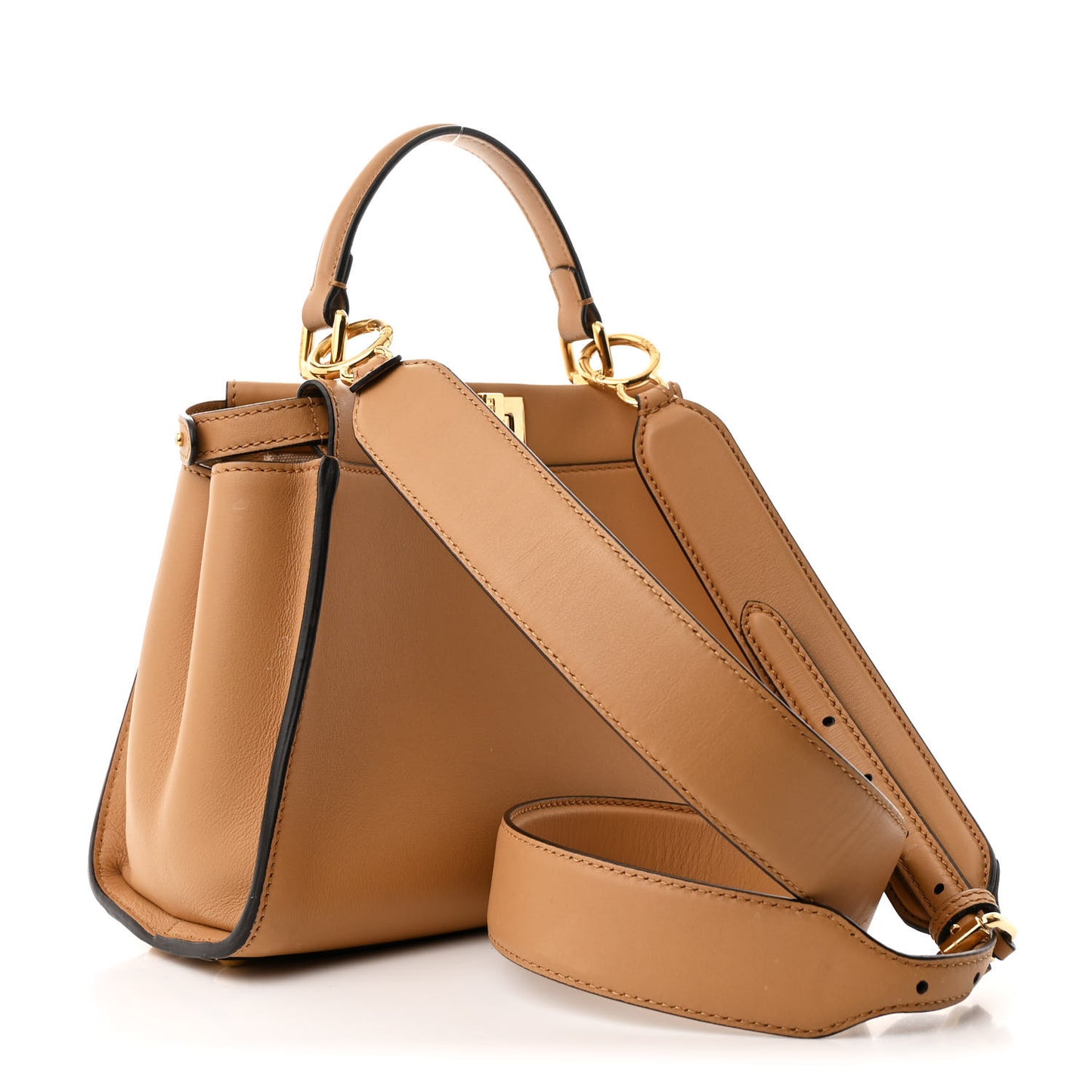 Vitello Seta Canvas FF Embroidered Mini Peekaboo Iconic Satchel Miele Scuro Poudre