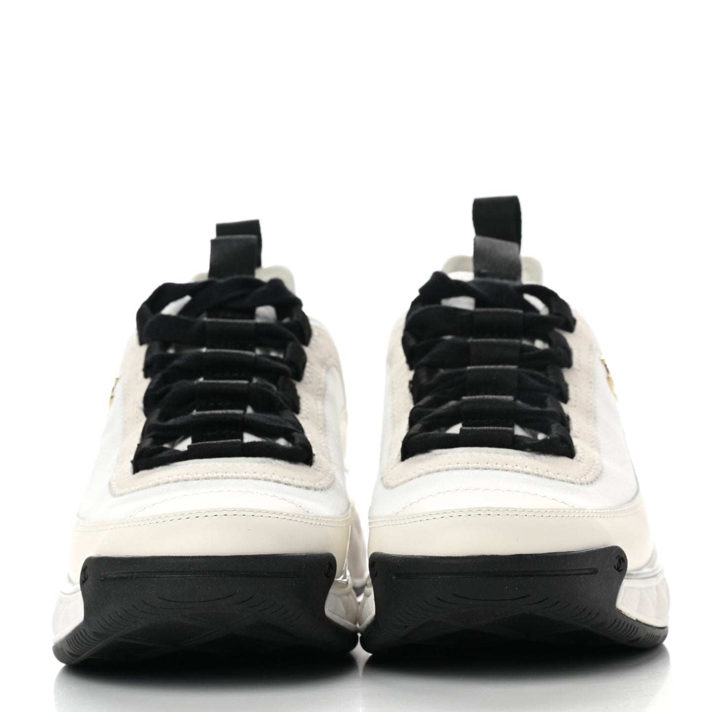 Velvet Calfskin Mixed Fibers CC Sneakers 36 Ivory Black