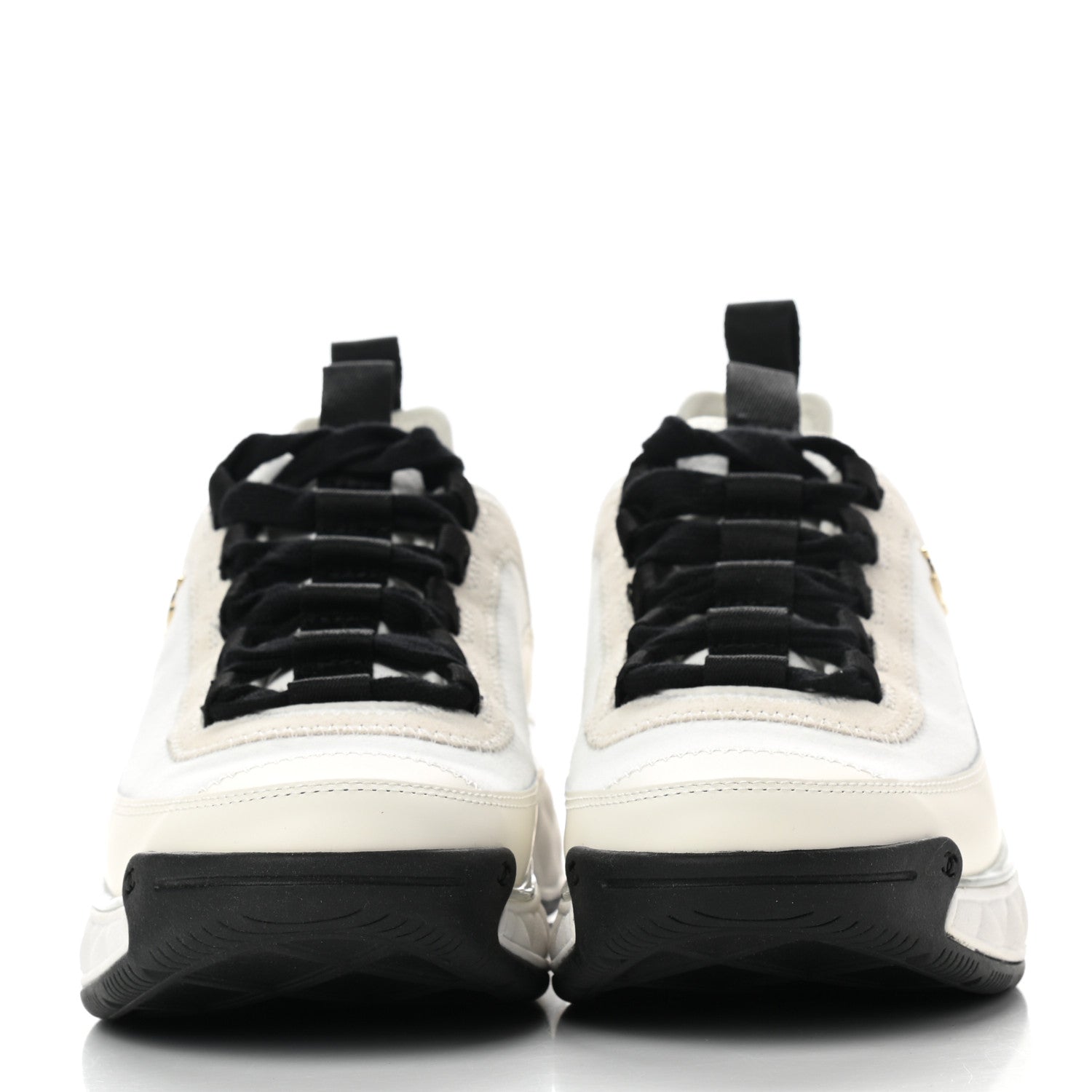 Chanel Velvet Calfskin Mixed Fibers CC Sneakers 36 Ivory Black 2 of 9
