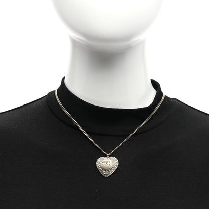 Chanel Pearl Crystal CC Heart Necklace Gold Pearly White 2 of 5