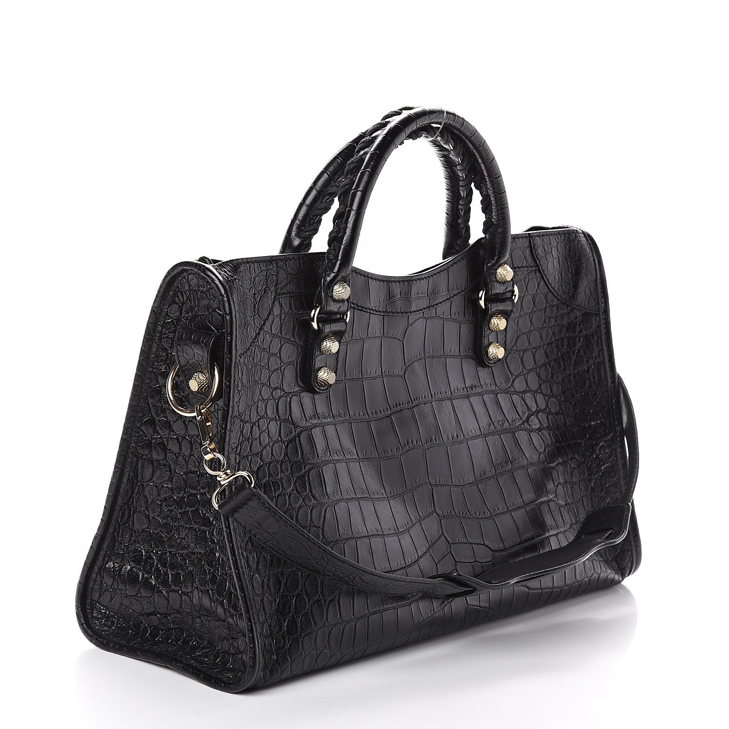 Balenciaga Calfskin Crocodile Embossed Giant 12 Gold Hardware City Black 2 of 7