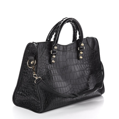 Balenciaga Calfskin Crocodile Embossed Giant 12 Gold Hardware City Black 2 of 7