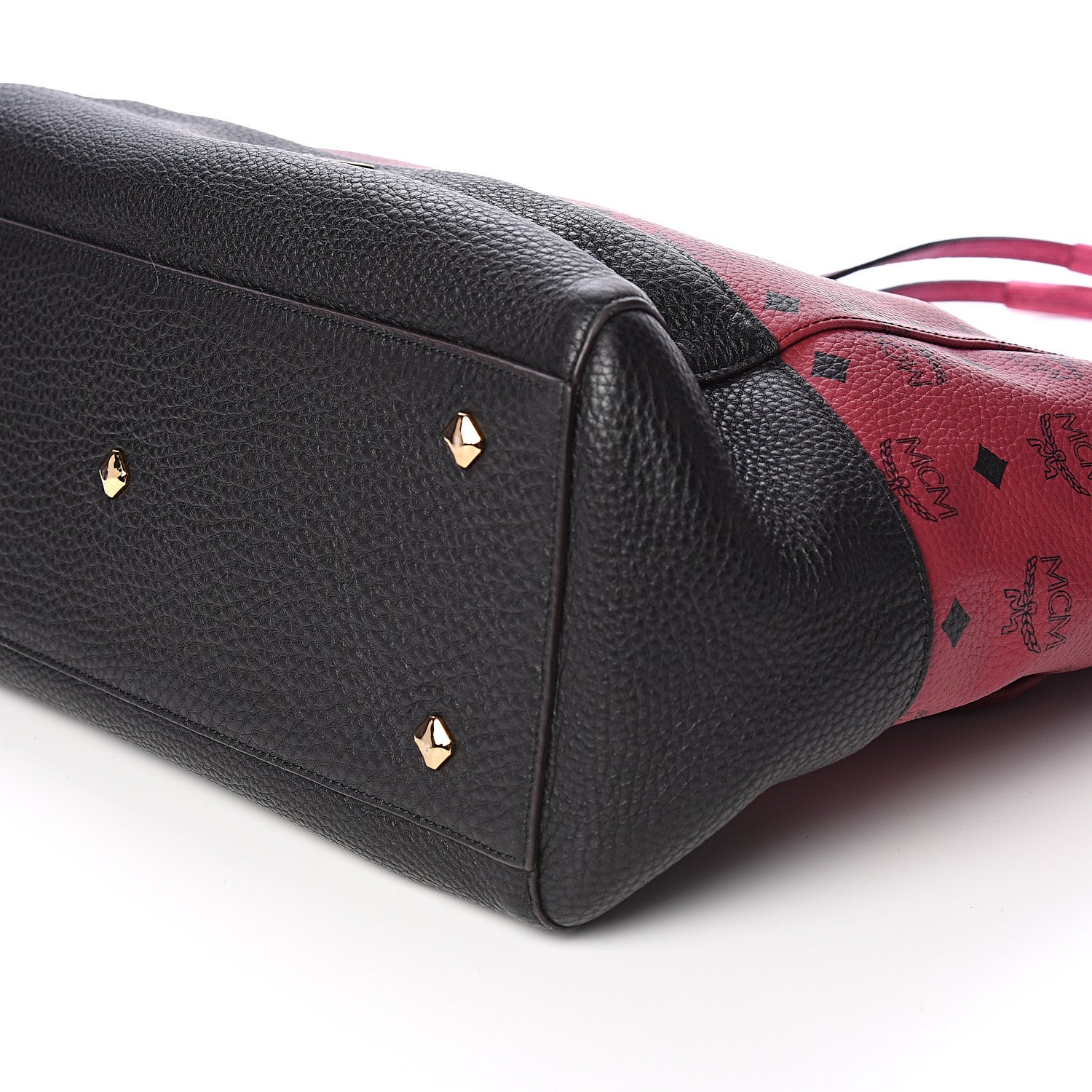 MCM Visetos Calfskin Medium Anya Shopper Tote Red Black 7 of 9
